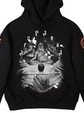 Black Graphic Pullover Hoodie for Men